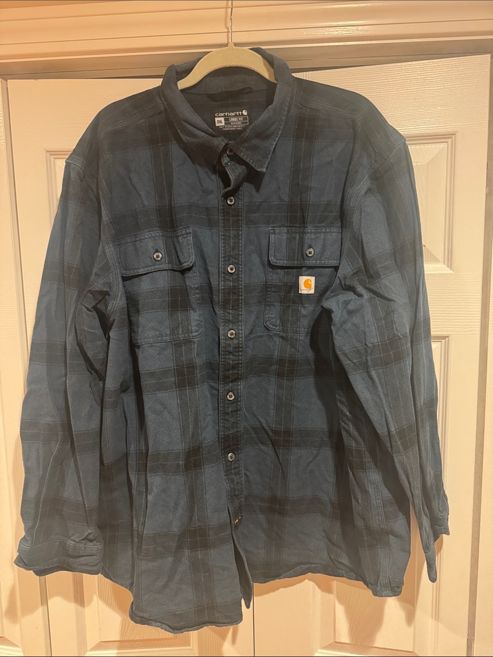 Carhartt Navy Corduroy Work Shirt Jacket with Black Accents